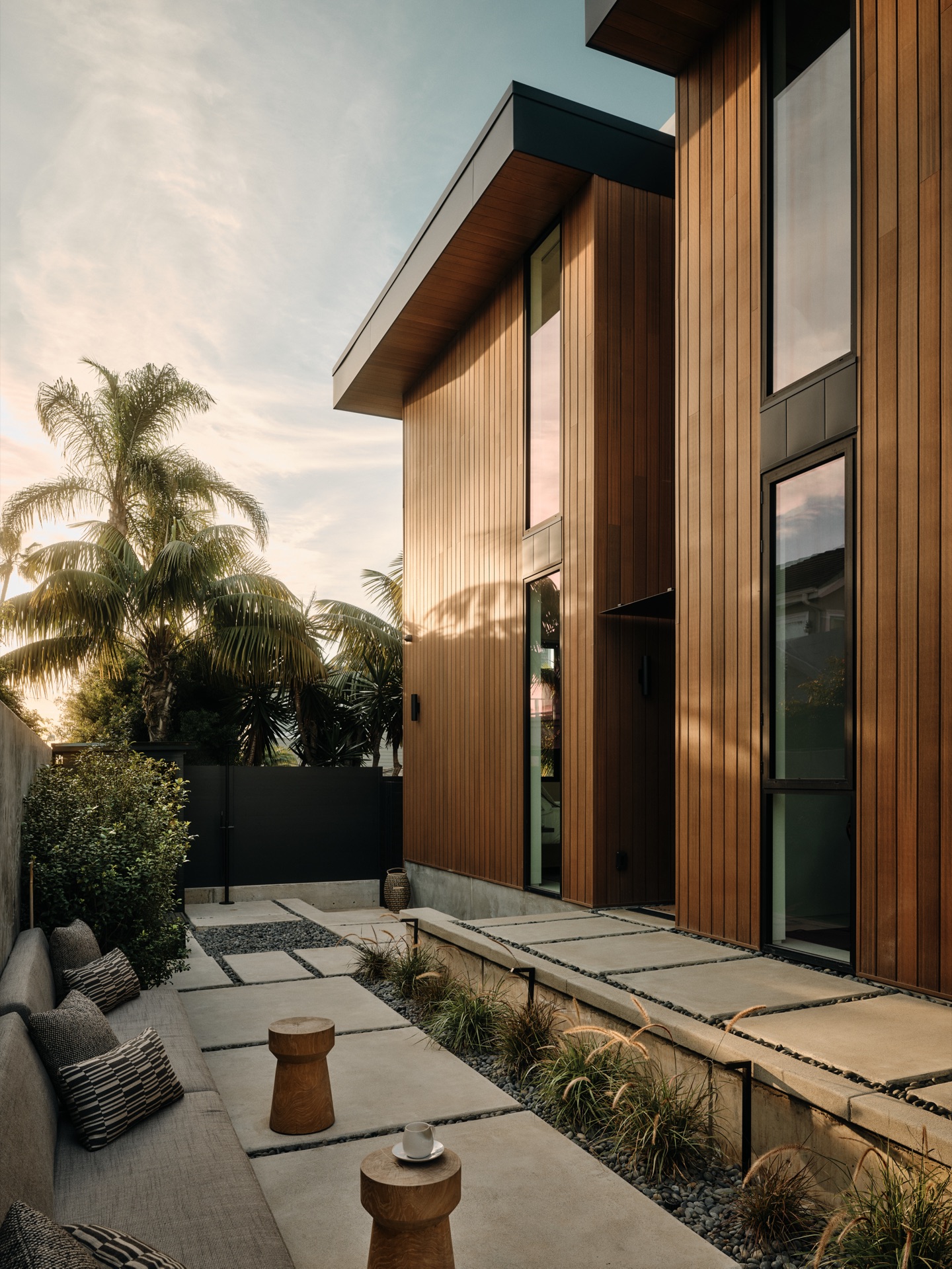 Side garden at sunset